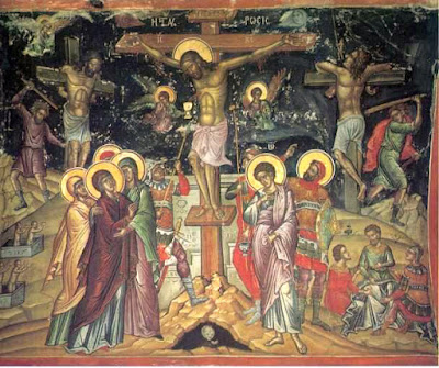 Crucifixion_by_Theophanes_the_Cretan Αγιογραφική αναπαράσταση της σταύρωσης, από τον Θεοφάνη τον Κρητικό, 16ος αιώνας