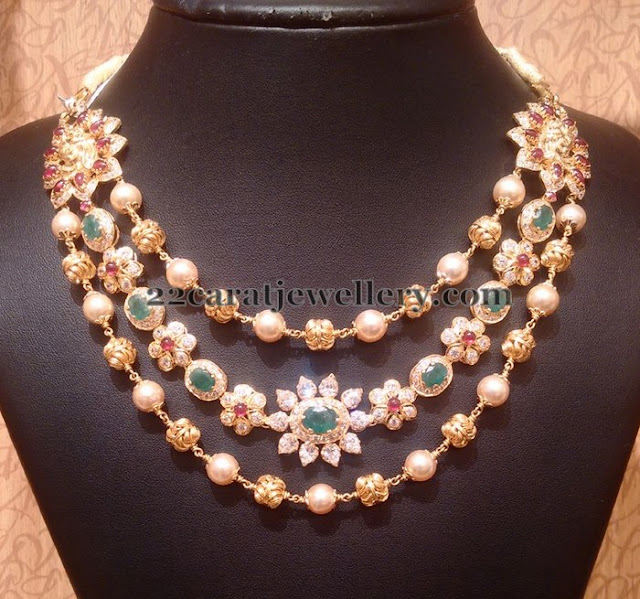 Triple Layer Pearl and CZ Necklace