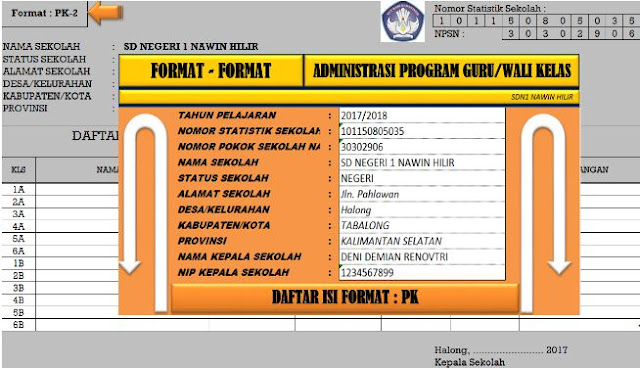 Aplikasi Administrasi Guru Kelas Dalam Bentuk Aplikasi Tahun Pelajaran 2017/2018