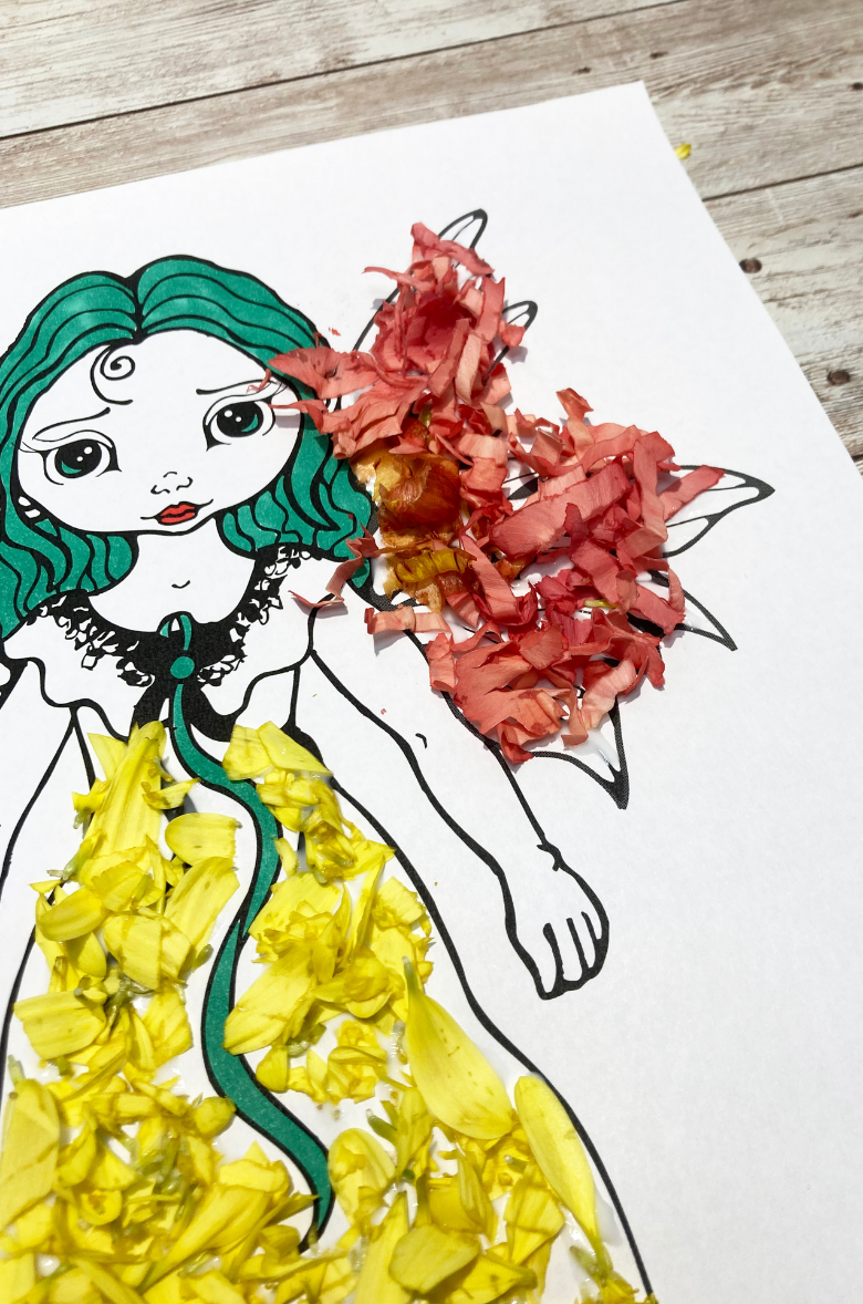 Flower fairy craft using real flower petals