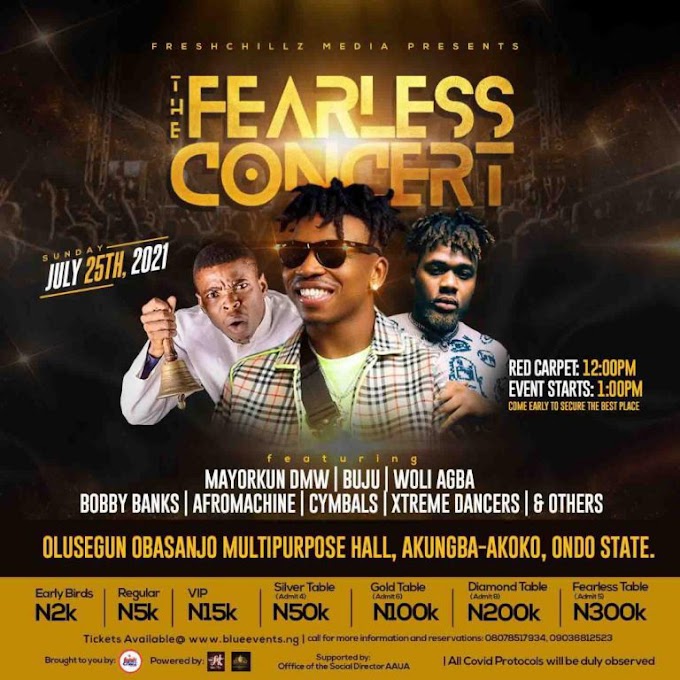 Fearless Concert: AAUA Set to Host Mayorkun, Buju, Woli Agba, and others. #Jonnelblogs