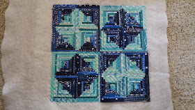 Teal mini swap quilt - aqua and navy mini log cabin quilt