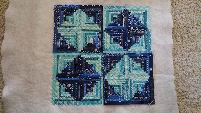 Teal mini swap quilt - aqua and navy mini log cabin quilt