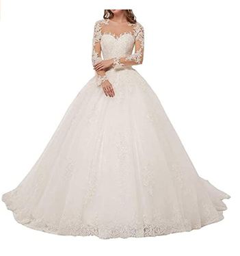 Suitable for 2021 Bride Long Sleeve Lace - Mermaid Beach Wedding Dress