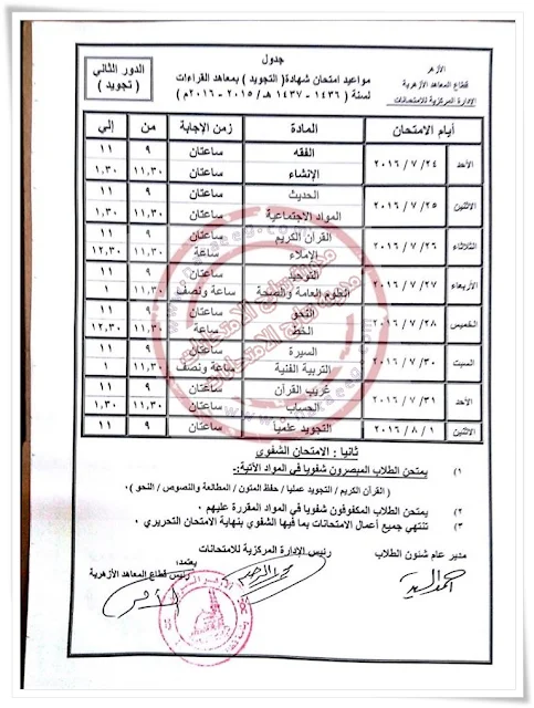 (إعدادي ، ثانوي ، قراءات ، بعوث) العام الدراسى 2015 - 2016 الدور الثانى