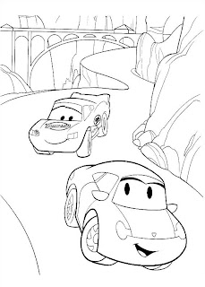 sally careera and Lightning McQueen - cars coloring pages