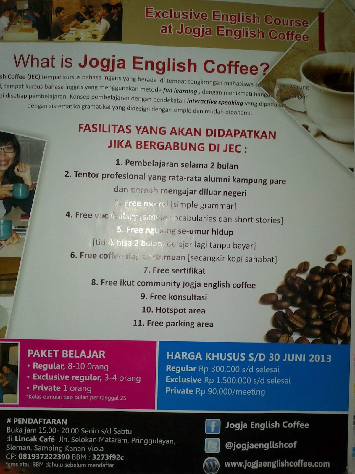 Jogja English Coffee Kursus bahasa Inggris dewasa