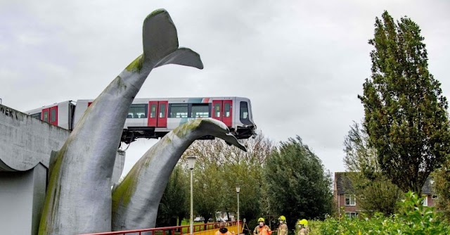 Patung ekor ikan paus menyelamatkan kereta metro Belanda - Bengkelhoki
