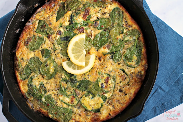 Light & flavorful, this easy to make Shrimp Scampi Pesto Frittata is the perfect addition to your spring brunch, Lent, or Easter menu.