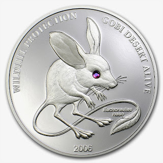 Coins Mongolia 500 Togrog Silver coin Long-eared Jerboa Swarovski