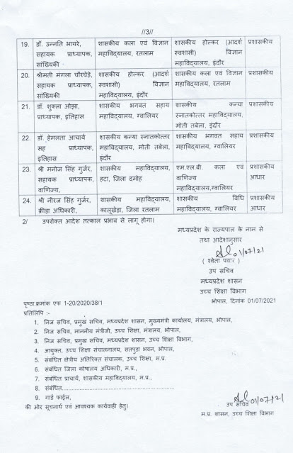 MP ट्रांसफर List 2021 :उच्च शिक्षा विभाग ने पहले ही दिन जारी की ट्रांसफर लिस्ट देखें सूची