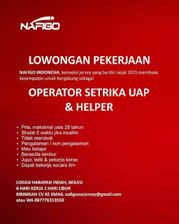 Lowongan Pekerjaan Operator Setrika dan Helper