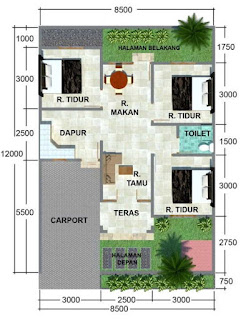 Contoh Denah Rumah Sederhana 3 Kamar Tidur