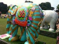 Decorated elephant in London park 