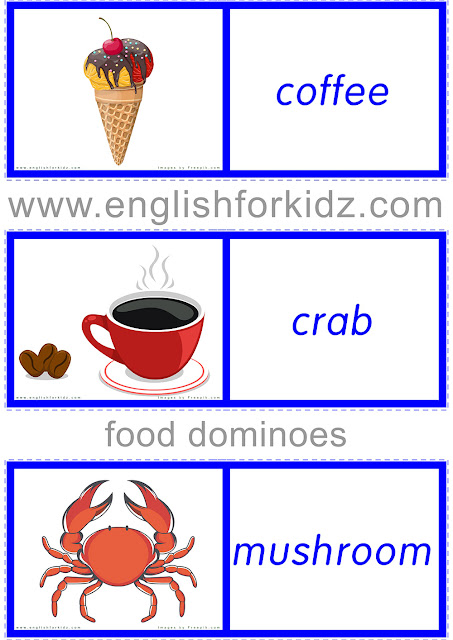 Printable ESL game to learn food topic -- domino