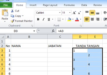 Memberikan Nomor Daftar Hadir di Excel Absen Acara Seminar