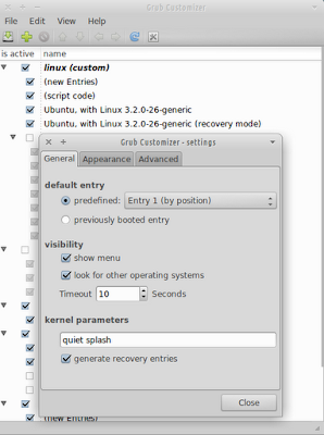 Grub Customizer running on Xubuntu 12.04
