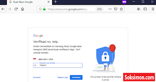 Memasukkan kode verifikasi di gmail