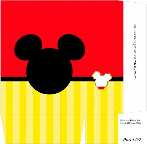 Mickey en Fondo Amarillo con Zigzags y Rojo con Lunares: Cajas para Imprimir Gratis.