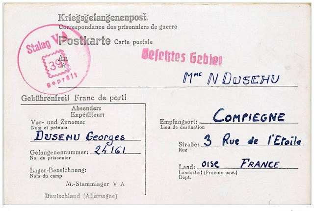 carte simple Georges Duséhu stalag VA Bissingen 1940