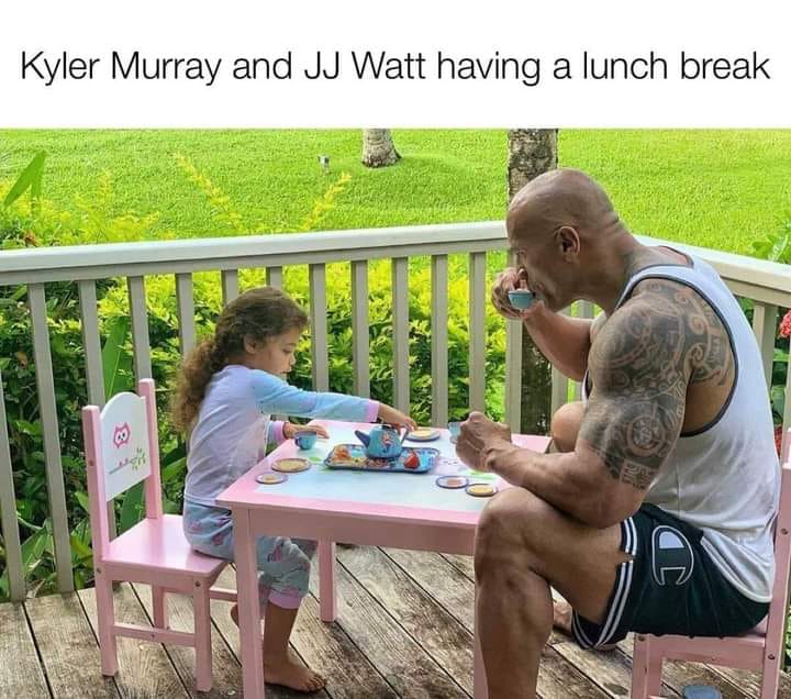 Kyler Murray and JJ Watt having a luch break