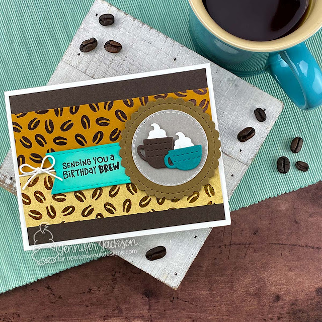 Birthday Brew Card by Jennifer Jackson | Coffee Silhouettes Die Set, Coffee Beans Hot Foil Plate, Circle Frames Die Set and Time for Coffee Stamp Set by Newton's Nook Designs