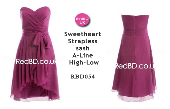 Fancy Chiffon Sweetheart Strapless A-Line High-Low Bridesmaid Dress