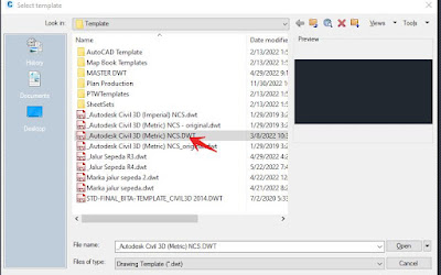 Memilih template dwt civil 3d