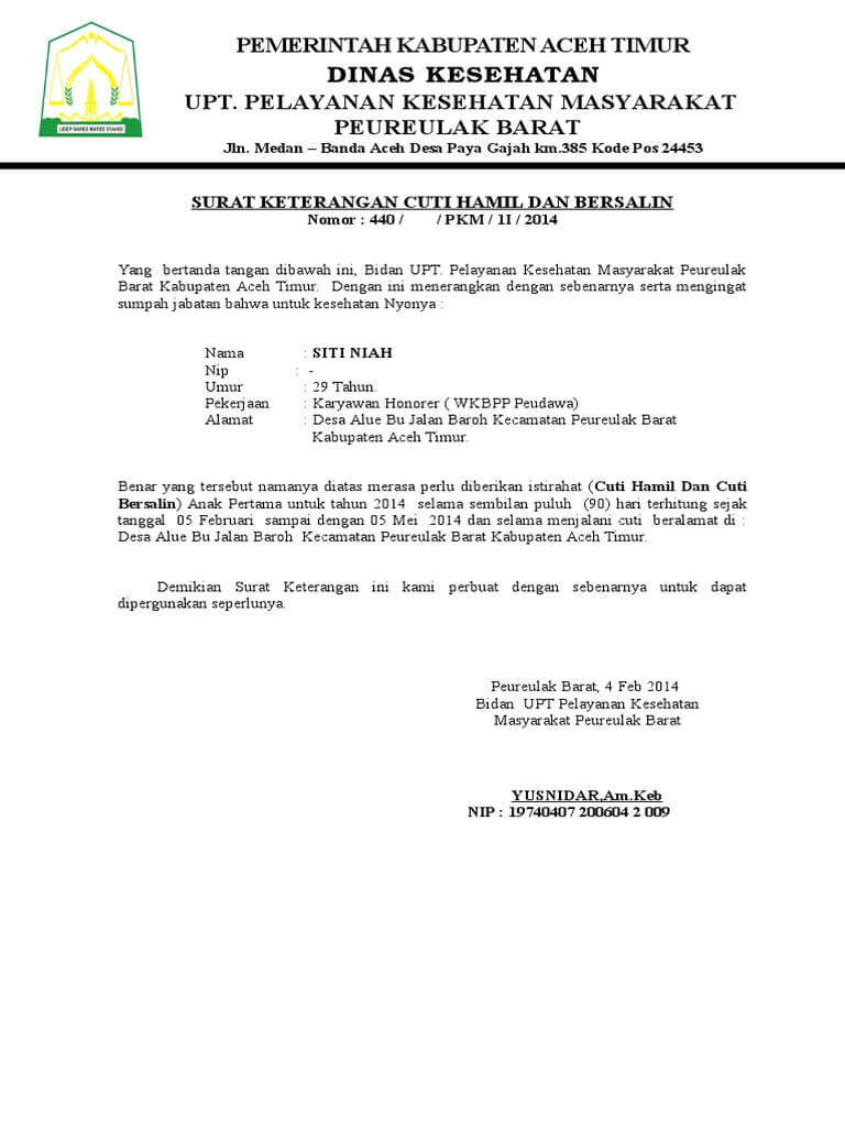Contoh Surat Permohonan Cuti Awal Bersalin