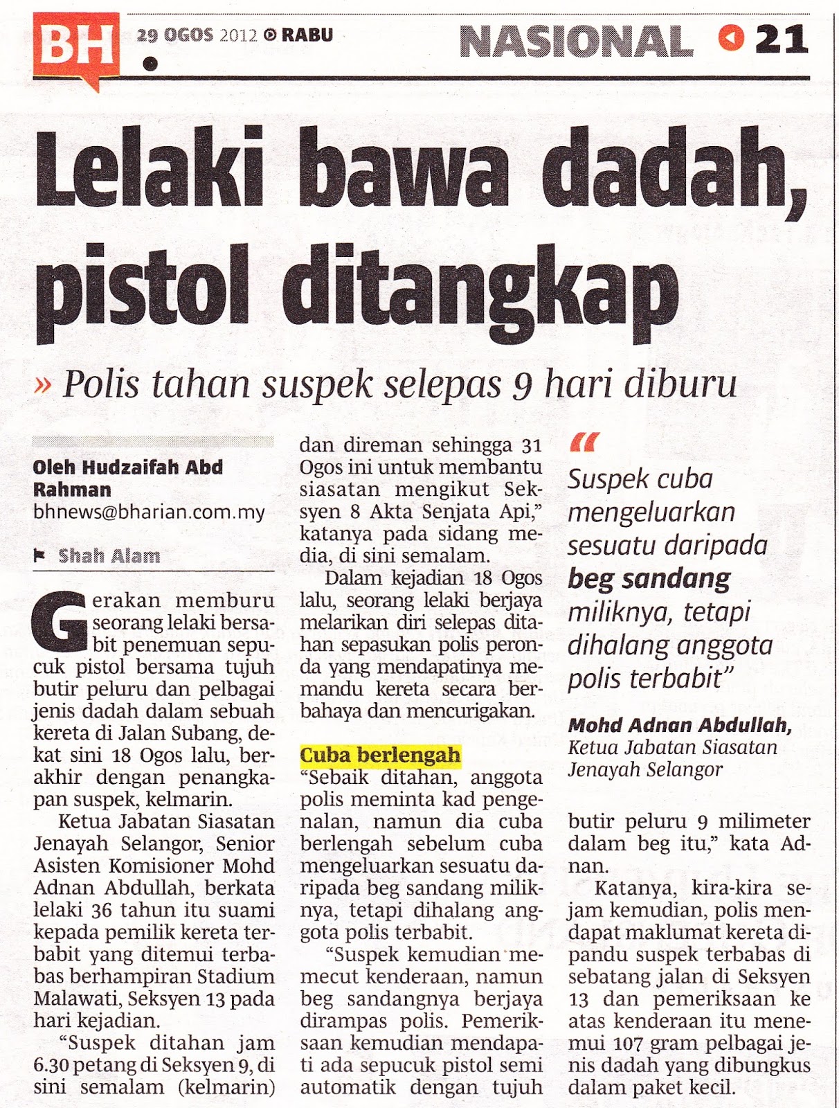 Contoh Penerang Dalam Surat Khabar