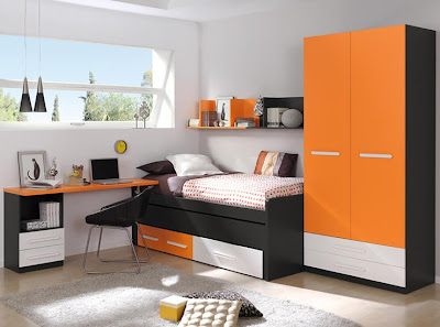 dormitorio negro y naranja