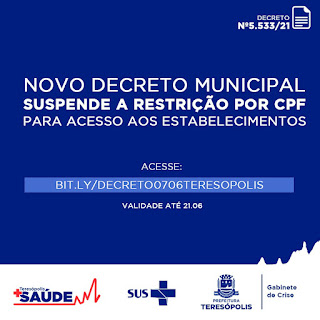 Novo decreto que suspende o rodízio de CPF para acesso aos estabelecimentos