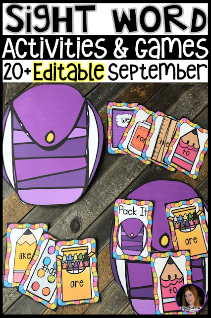 Are you looking for Back to School themed sight word activities that you can change to meet the needs of your kindergarten and/or first grade children?   Then, you will love Editable Sight Words Printables, Activities and Games for September.  Type in 20 sight words on one list and they will spread throughout all of the activities. 