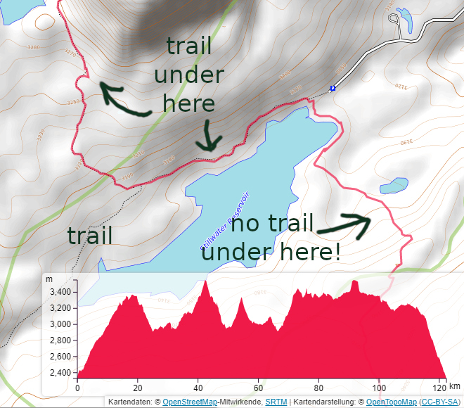 trails around Stillwater Reservoir in the Flat Tops Mountains