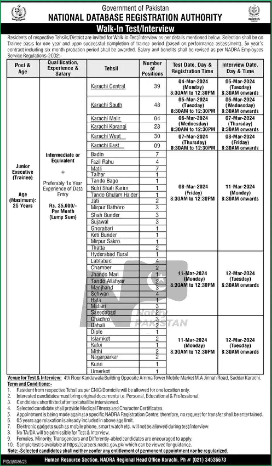 NADRA Jobs 2024 Karachi Latest Advertisement