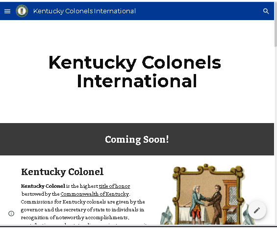 Screenshot of Kentucky Colonels website