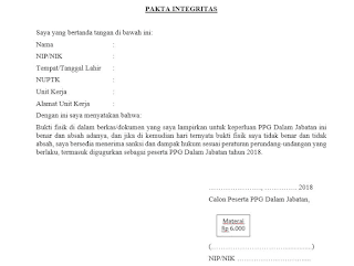 FORMAT FAKTA INTEGRITAS PESERTA PPG YANG LULUS TAHUN 2018