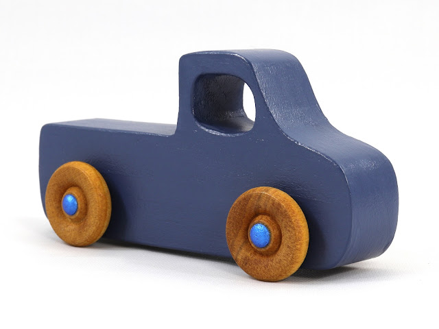 Wood Toy Truck, Handmade and Finished with  Military Blue and Metallic Blue Acrylic Paint And Amber Shellac, Play Pal Series Pickup