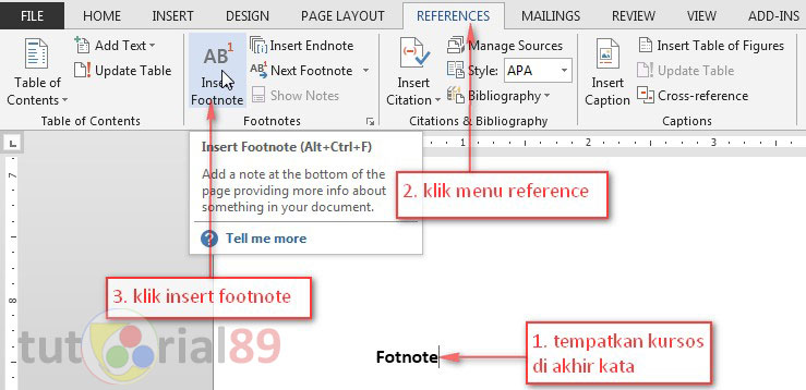 Cara cepat membuat footnote atau catatan kaki di word 