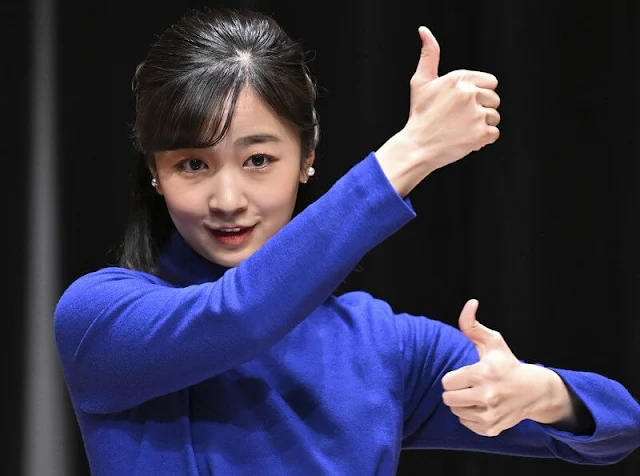 Princess Kako wore a royal blue midi dress by Prada, and gold and pearl earrings. Noto Peninsula Earthquake