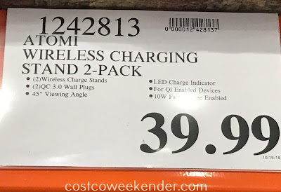 Deal for a 2 pack of Atomi Qi Wireless Charging Stands at Costco