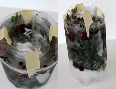 What containers to use to make frozen ice candle holders in the winter.