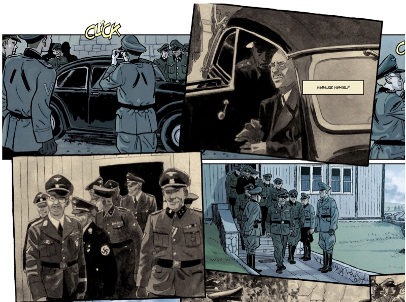 Graphic Novel Review | The Photographer of Mauthausen | Page from graphic novel depicting the photographer capturing various Nazi officers
