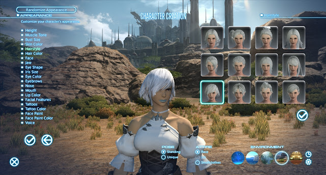 Final Fantasy XIV character creation screen appearance hairstyle selection