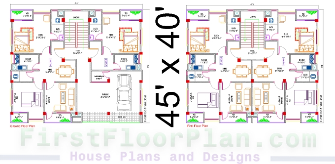 Three Storey Building Floor plan and Front Elevation