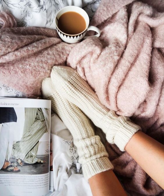 a cashmere blanket, knit socks and coffee - are perfect things for winter evening