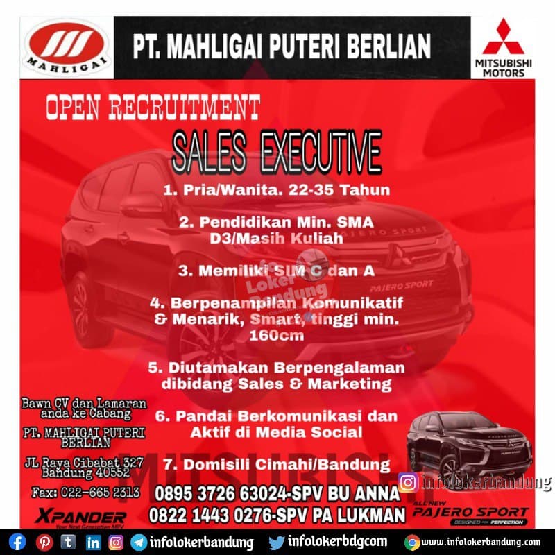 Lowongan Kerja PT. Mahligai Puteri Berlian ( Mitsubishi Motors) Bandung Juni 2021