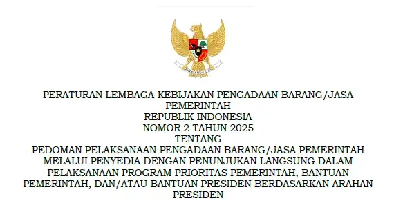 Peraturan LKPP Nomor 2 Tahun 2025