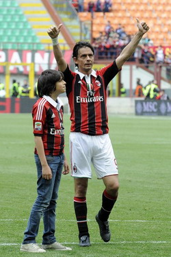 Filippo Inzaghi and his son after his last game for AC Milan