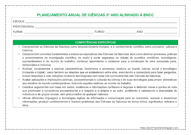 PLANEJAMENTO ANUAL DE CIÊNCIAS – 3º ANO ALINHADO À BNCC